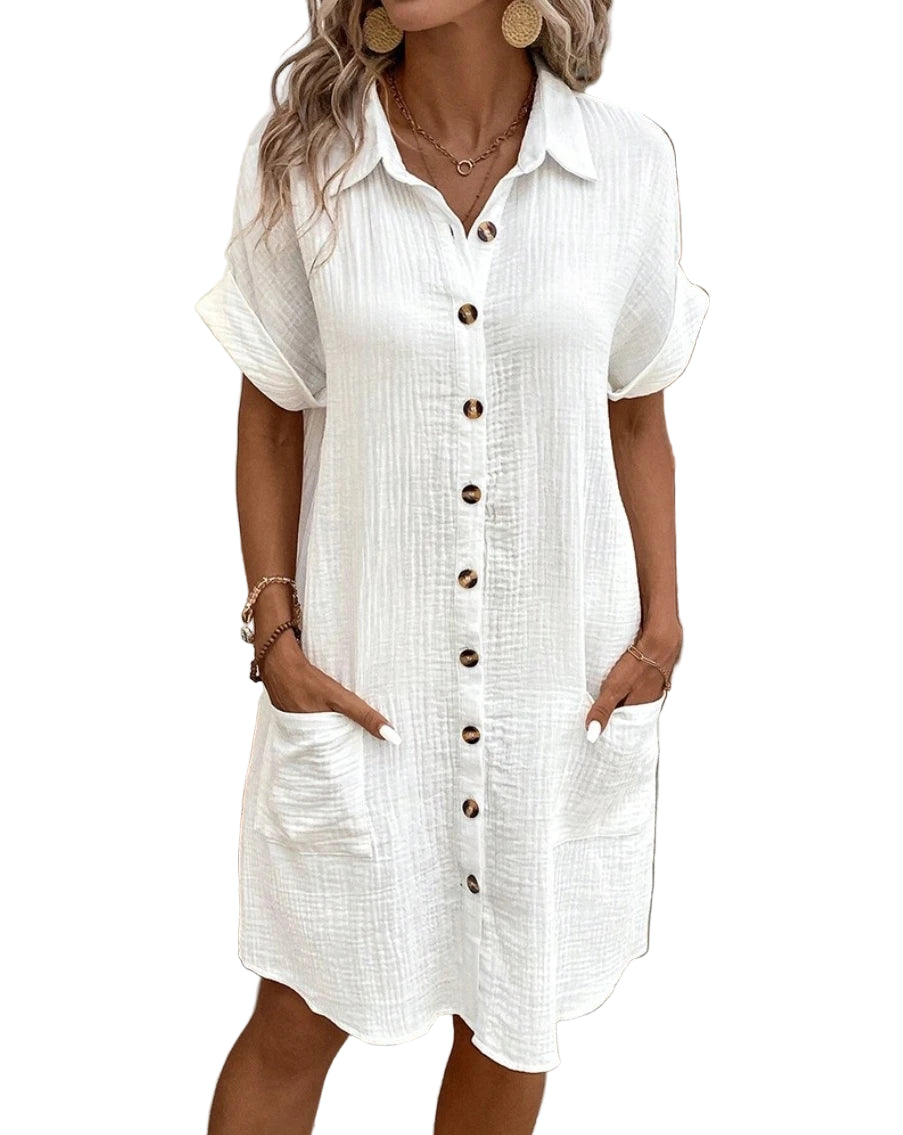 Robe Mini Femme Vintage V-neck Manches Trois Quarts Coton Lin 0