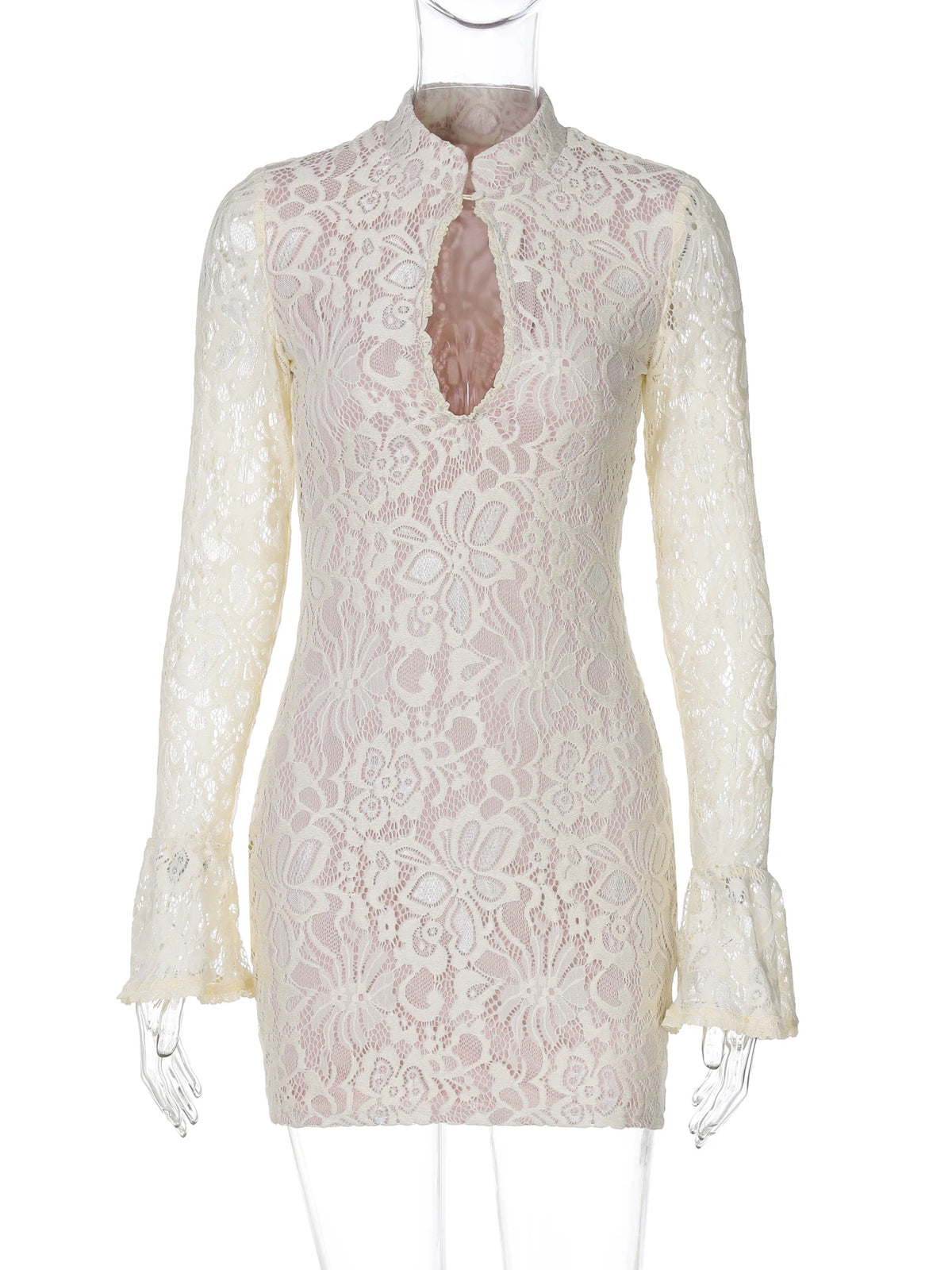 Robe Mini Femme à Col Roulé et Manches Longues Évasées 5