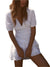 Robe Mini Femme à Manches Bouffantes V-Cou Découpe Taille Broderie 0