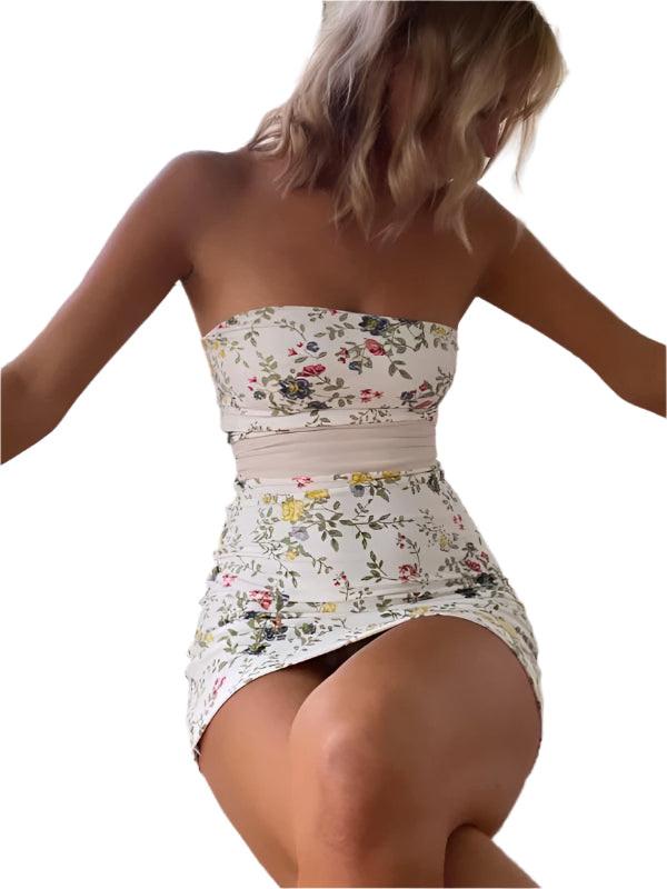 Robe Mini Tube Fleurie Ajustable pour Femme 0