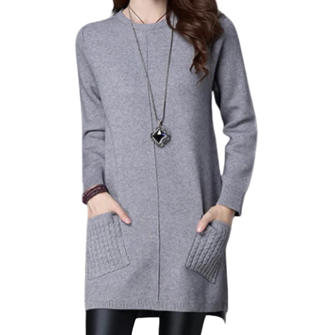 Robe Pull Décontractée Femme à Manches Longues avec Poches 0