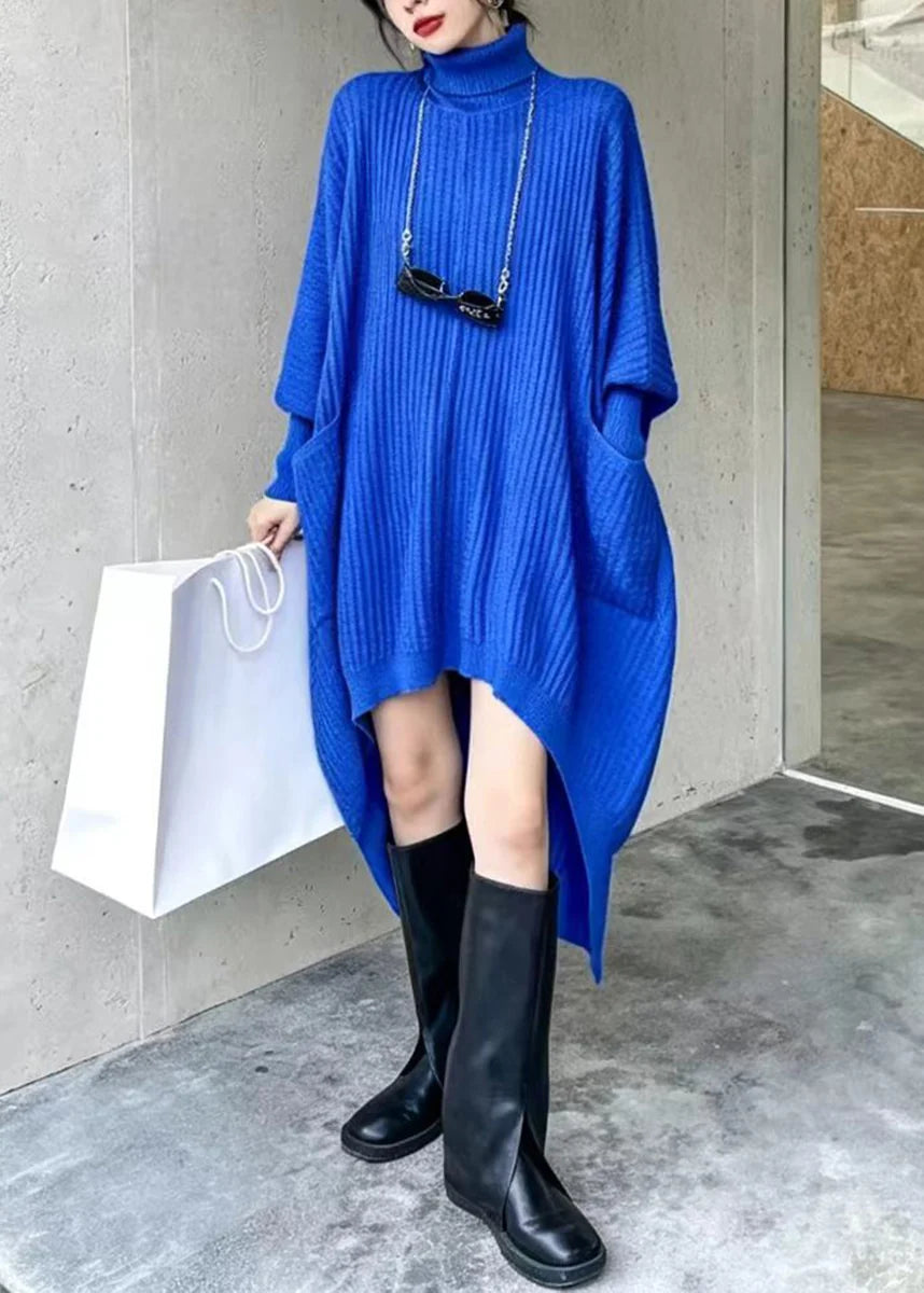 Robe Pull Femme Asymétrique Col Roulé Manches Chauve-Souris 2
