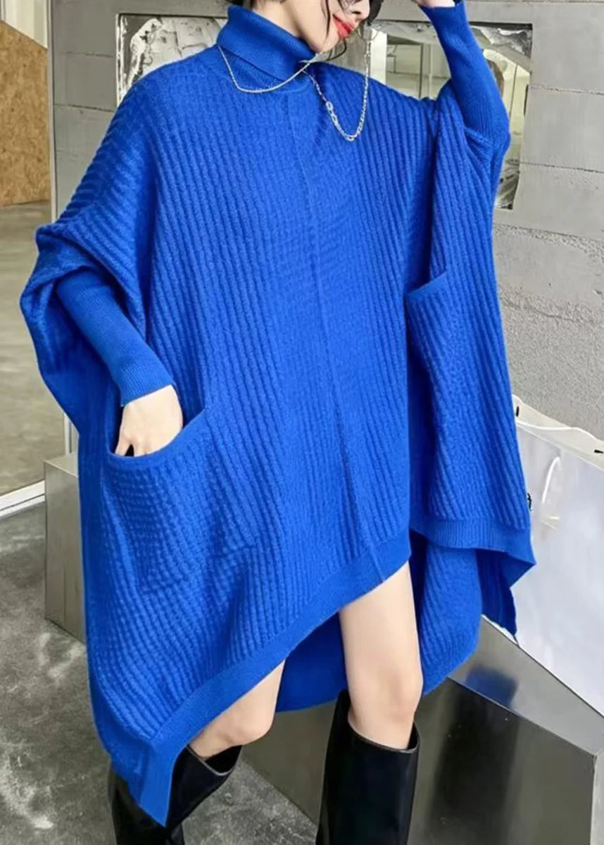 Robe Pull Femme Asymétrique Col Roulé Manches Chauve-Souris 3