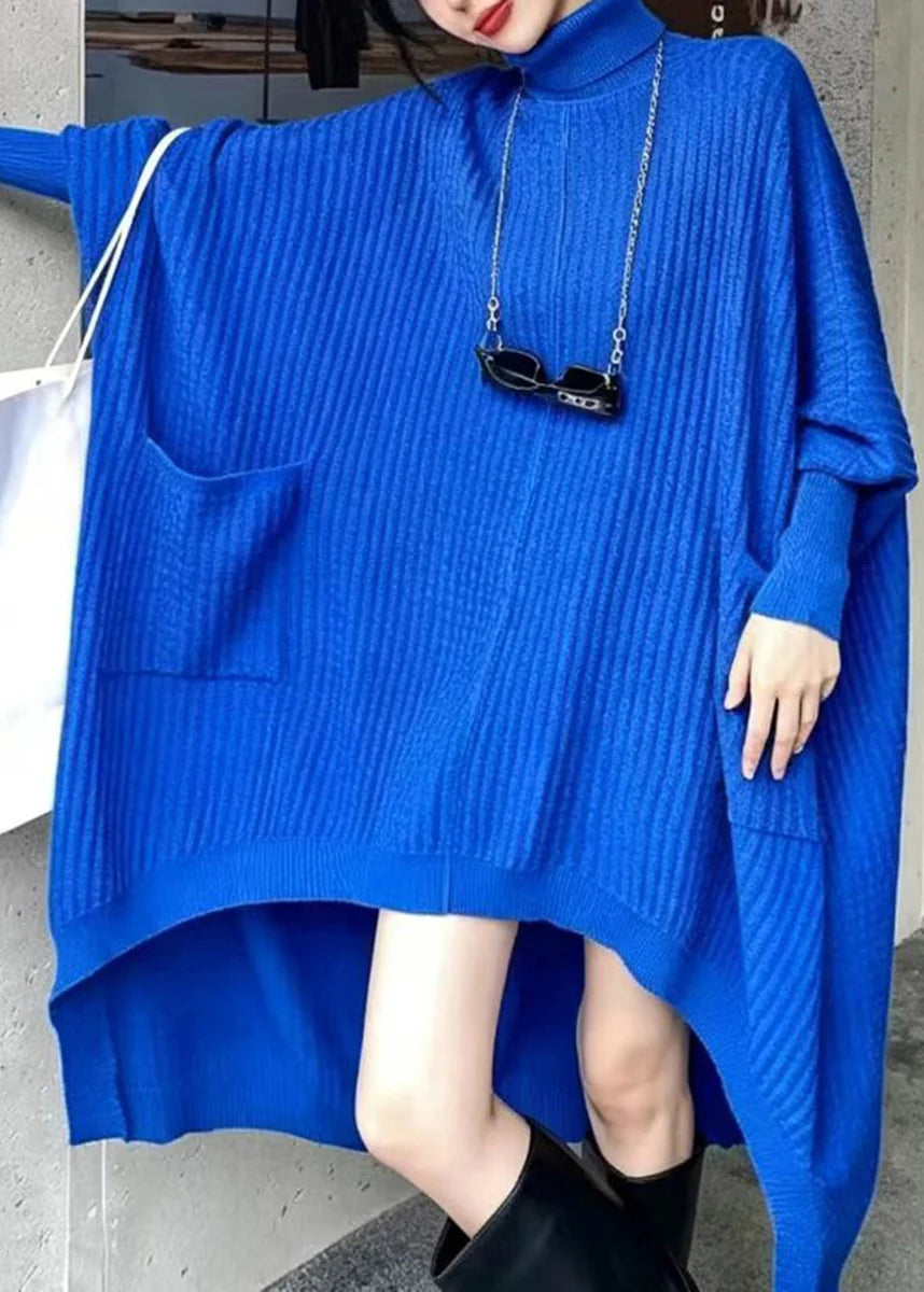Robe Pull Femme Asymétrique Col Roulé Manches Chauve-Souris 4