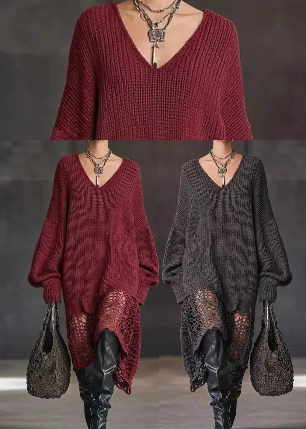 Robe Pull Femme Col V Ourlet Asymétrique Automnal 4