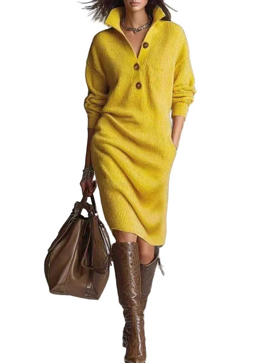 Robe Pull Femme Décontractée Col Boutonné et Rabattu Automne 0