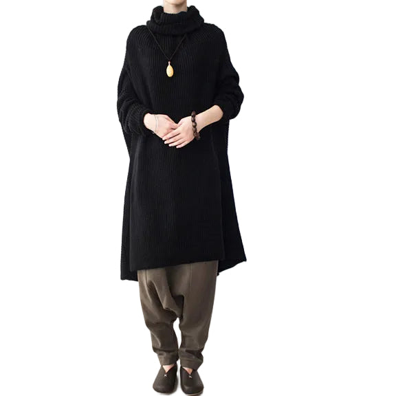 Robe Pull Longue Oversize Femme Col Roulé Hiver 0