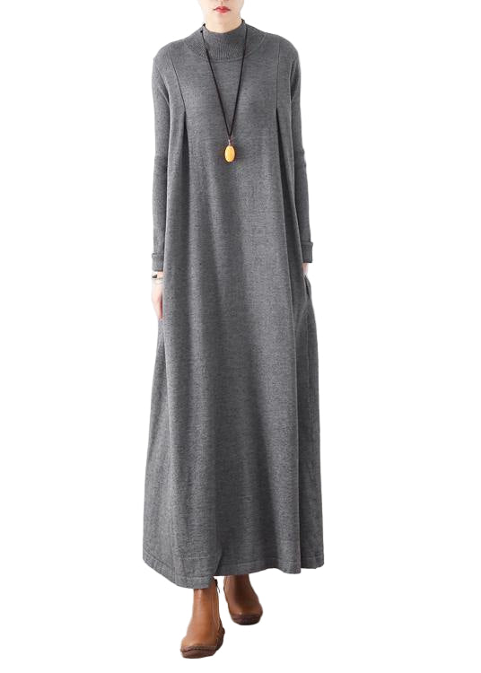 Robe Tunique Automne Col Haut Manches Chauve-Souris 1
