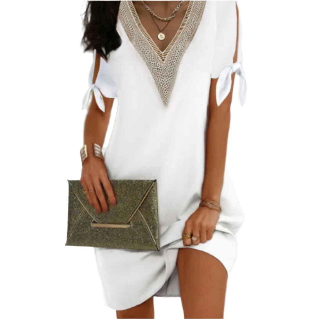 Robe Tunique Femme Col V Manches Liées Tissu Léger 0