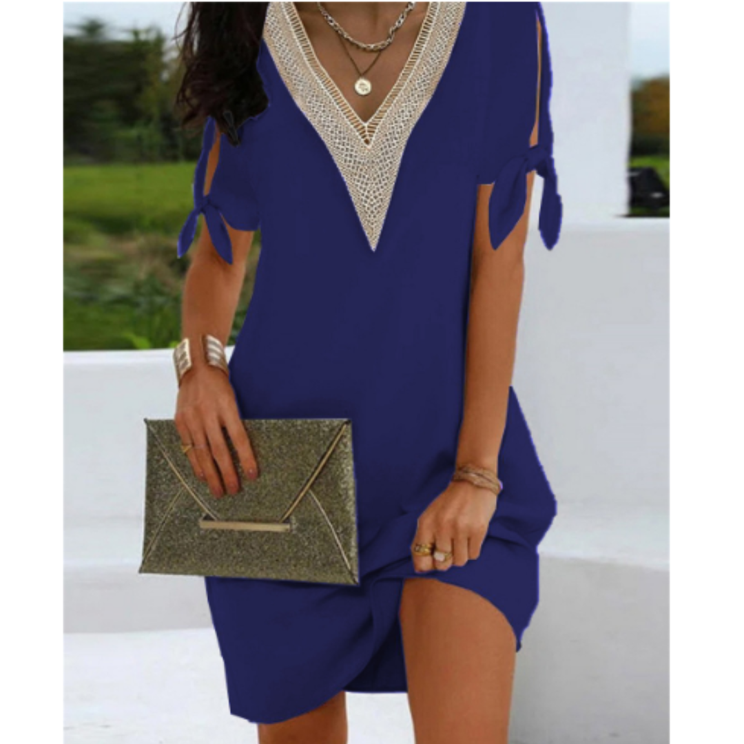 Robe Tunique Femme Col V Manches Liées Tissu Léger 1