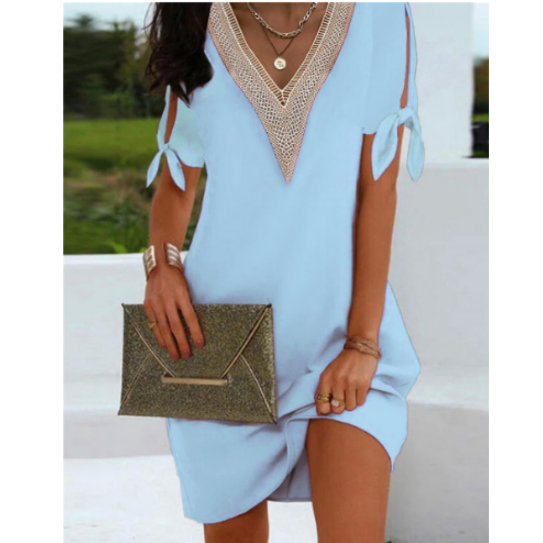 Robe Tunique Femme Col V Manches Liées Tissu Léger 2