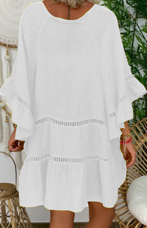 Robe Tunique Femme à Manches 3/4 en Coton Lin à Col V 4