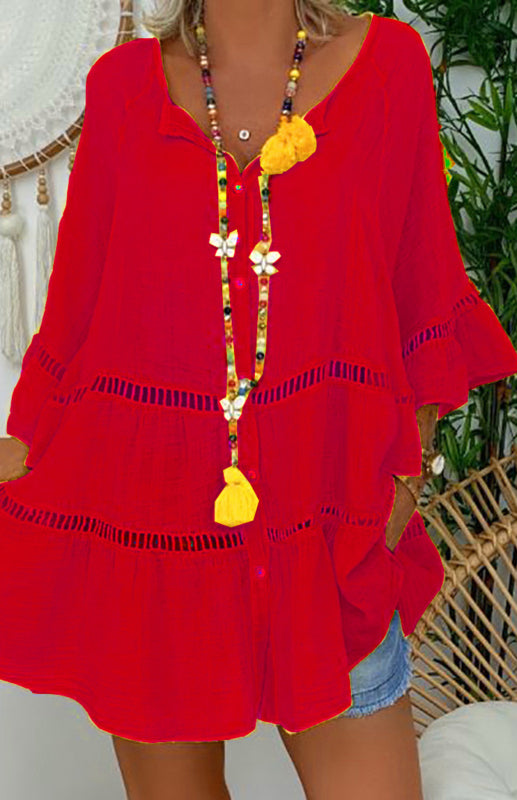 Robe Tunique Femme à Manches 3/4 en Coton Lin à Col V 9