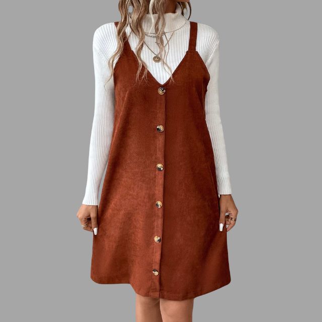 Robe à Bretelles Col V avec Détails Boutons 0