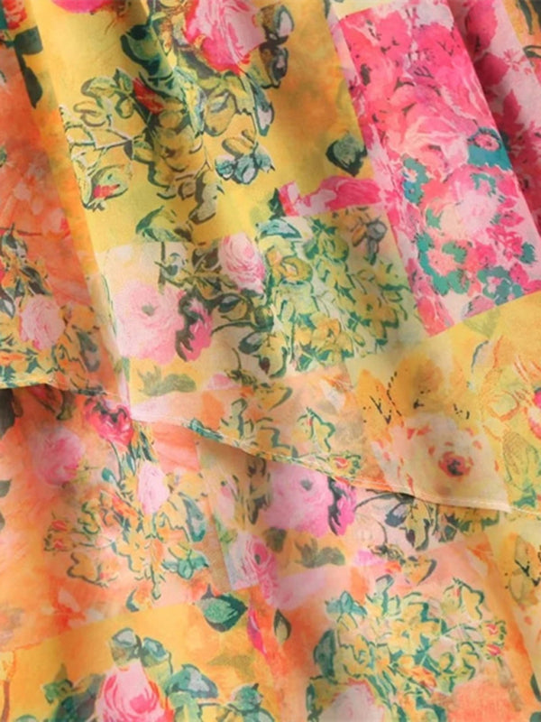 Robe à Bretelles Fleurie Color-Block pour Femmes 1