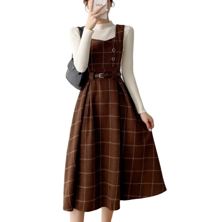Robe à Carreaux Vintage pour Femme 0