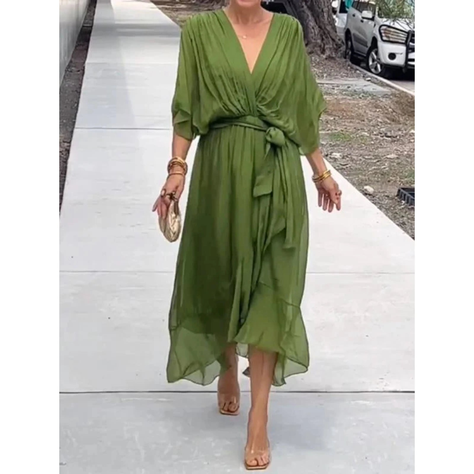 Robe à Encolure en V pour Femmes Chic 0