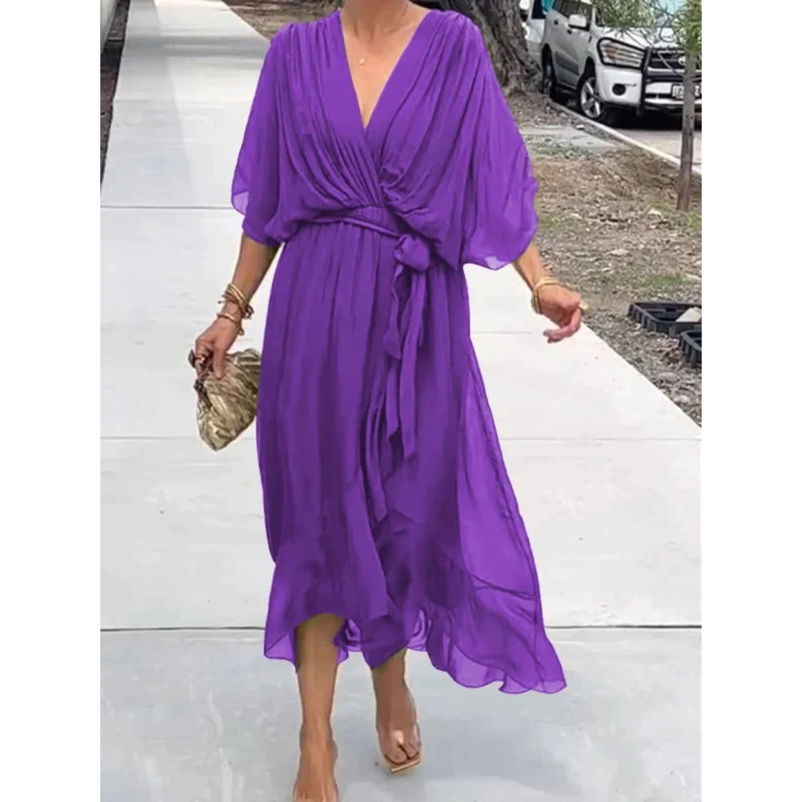 Robe à Encolure en V pour Femmes Chic 3