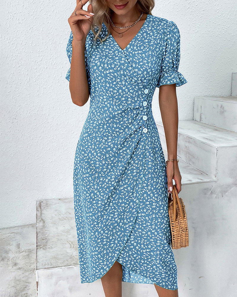 Robe à col en V pour Femme Style Floral 1