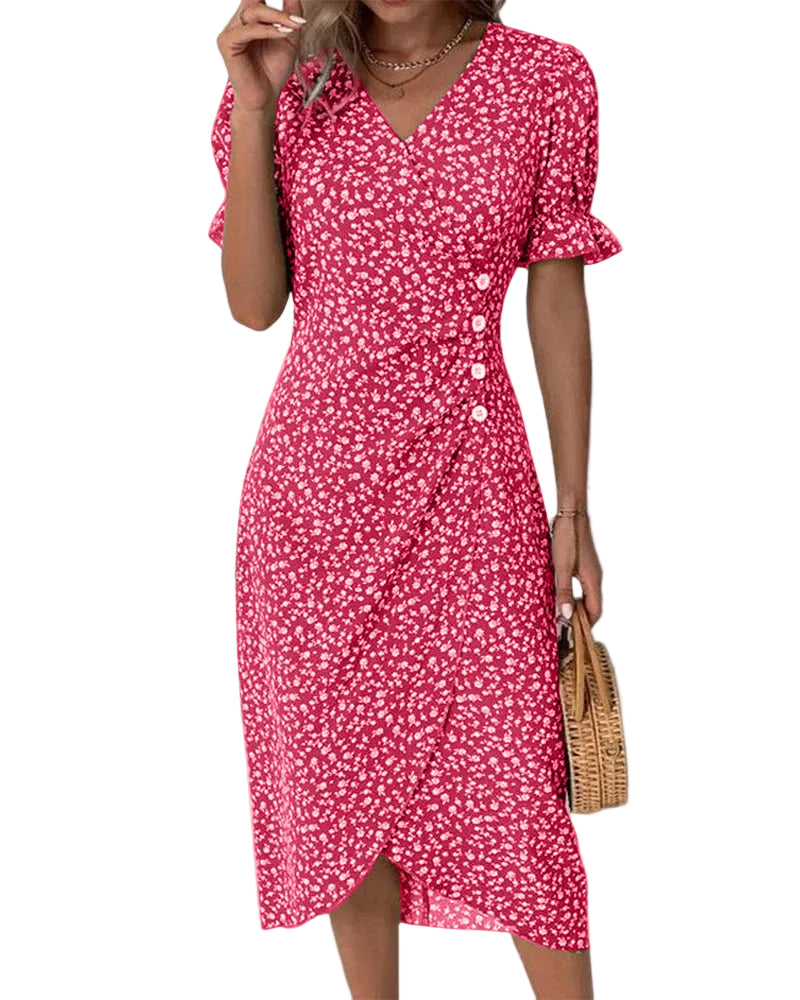 Robe à col en V pour Femme Style Floral 3
