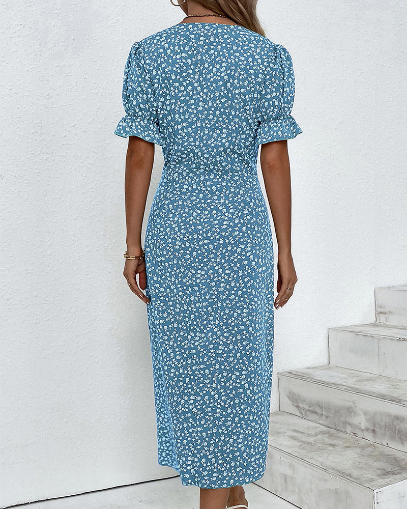 Robe à col en V pour Femme Style Floral 7