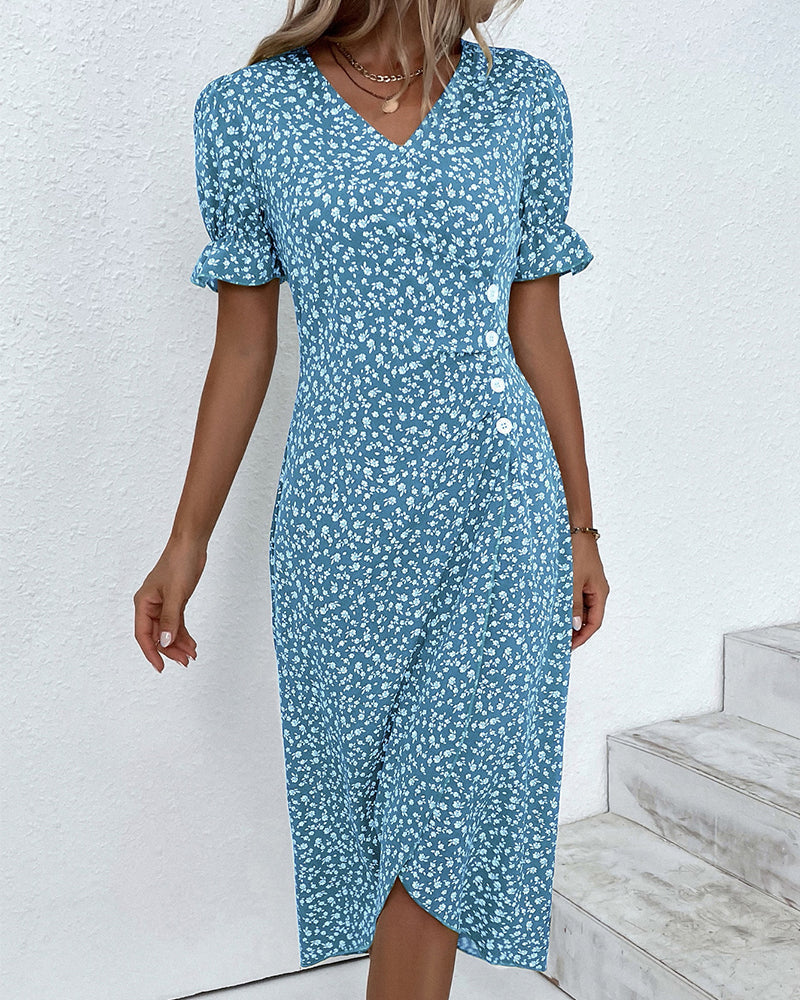 Robe à col en V pour Femme Style Floral 8