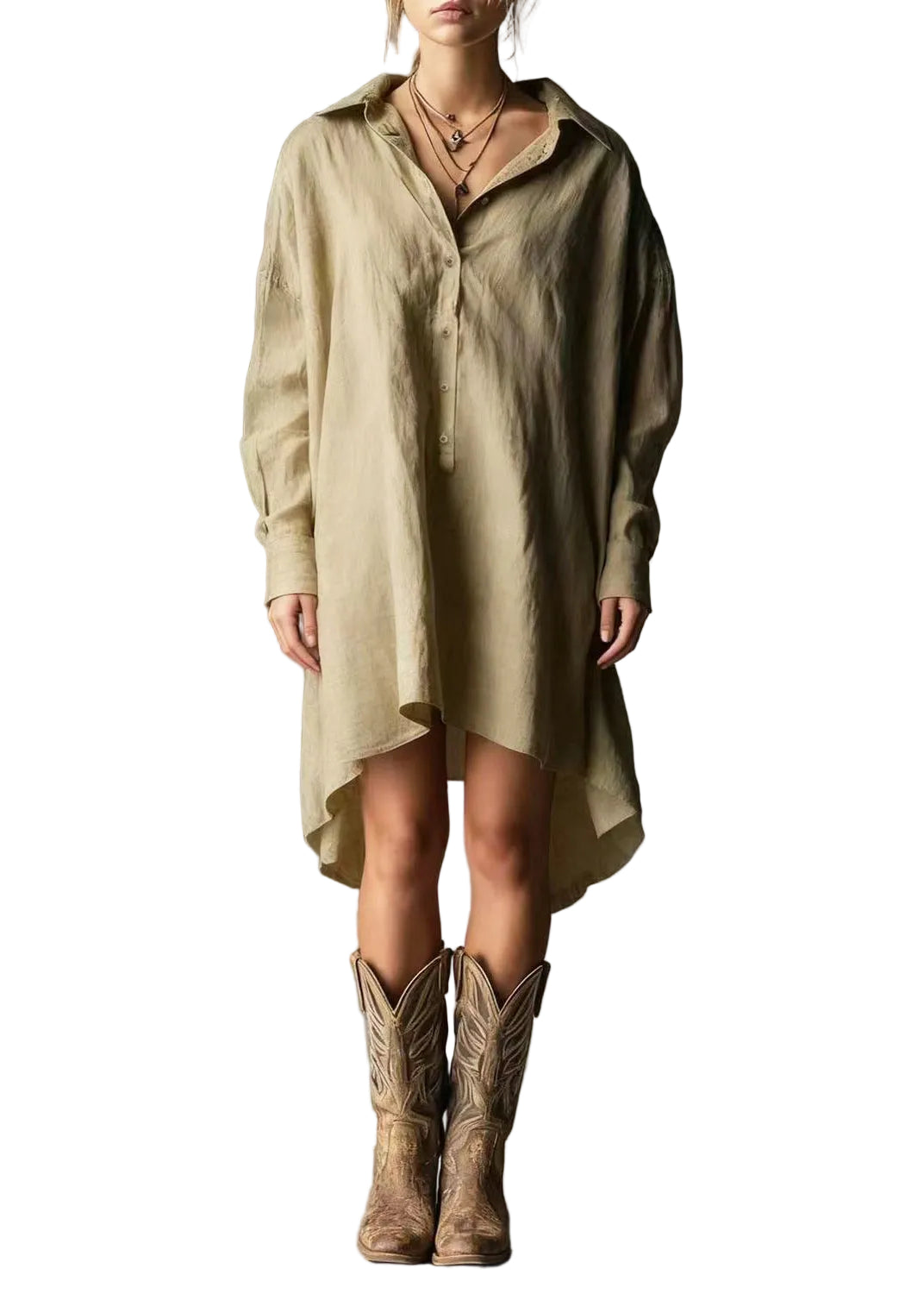 Robe chemise femme décontractée manches longues oversize 0