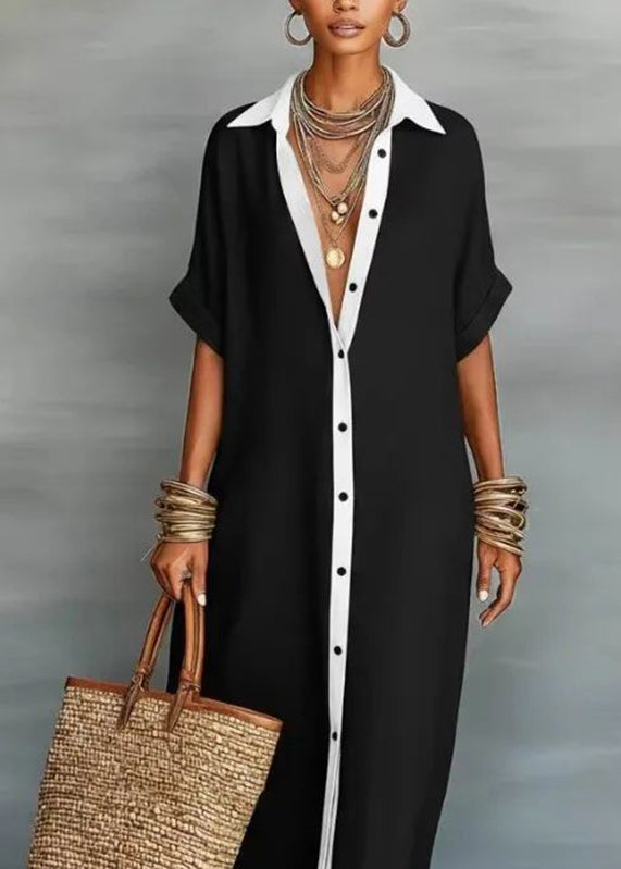 Robe chemise longue femme style bohème col Claudine 2