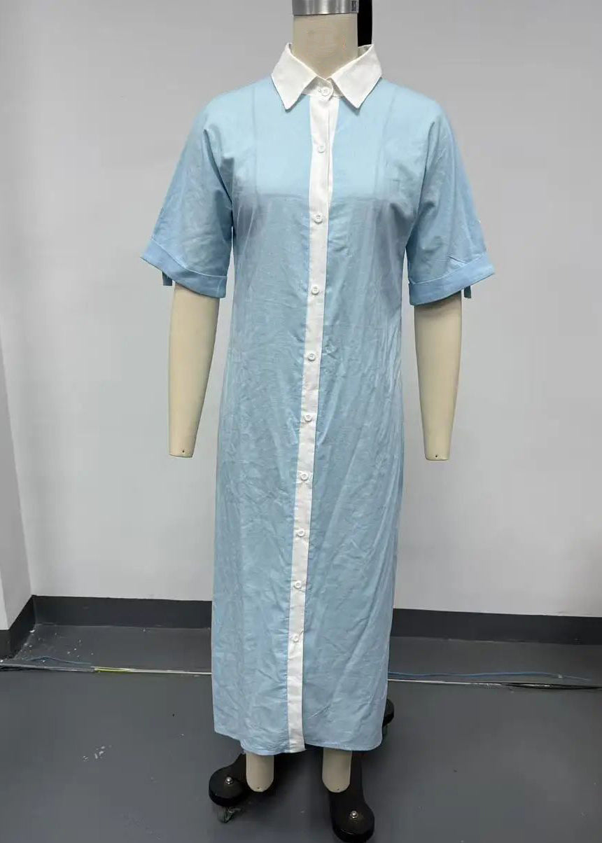 Robe chemise longue femme style bohème col Claudine 3