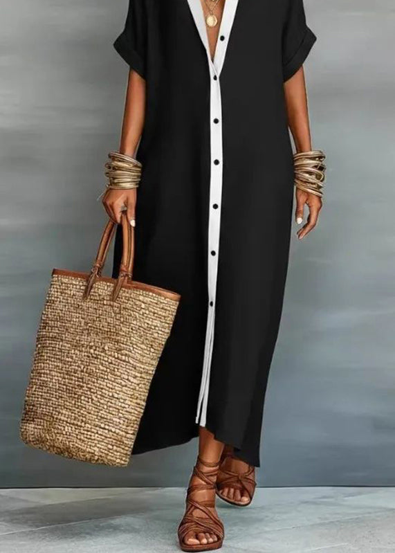 Robe chemise longue femme style bohème col Claudine 4