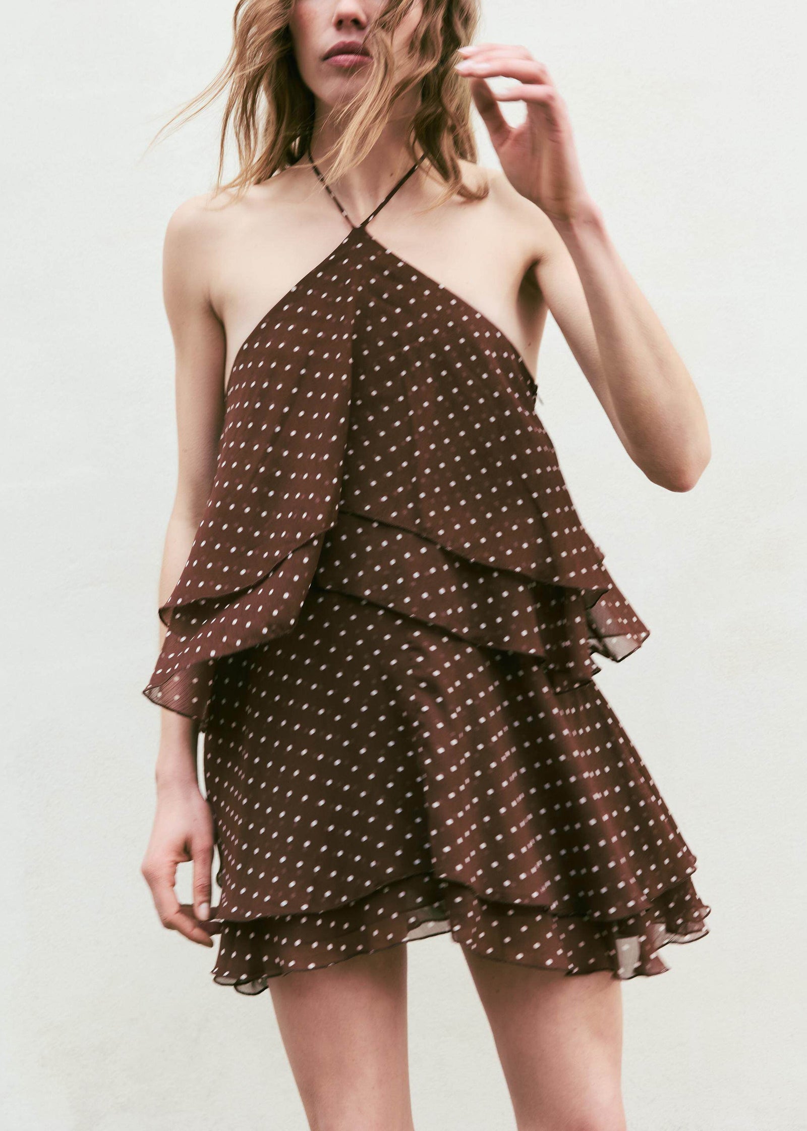 Robe courte à pois superposée pour femme style estival 0