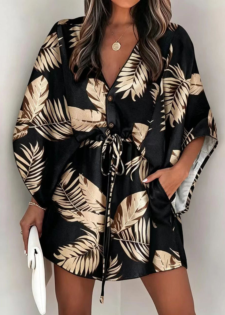 Robe courte ample à nouer manches chauve-souris pour femme 3
