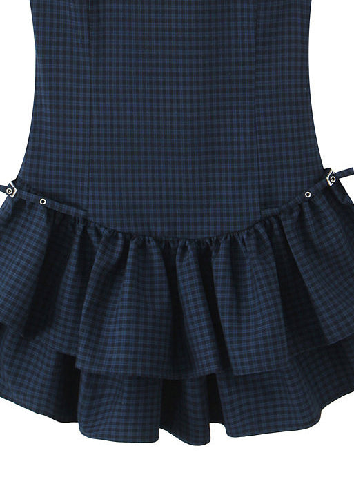 Robe courte femme à carreaux superposée style estival 4