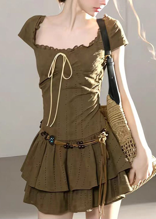 Robe courte femme à col carré superposée vintage manches courtes 3