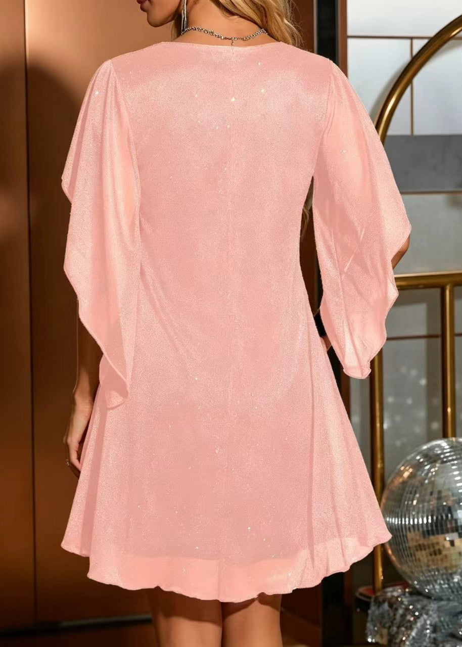 Robe courte femme à col en V et manches cape 2