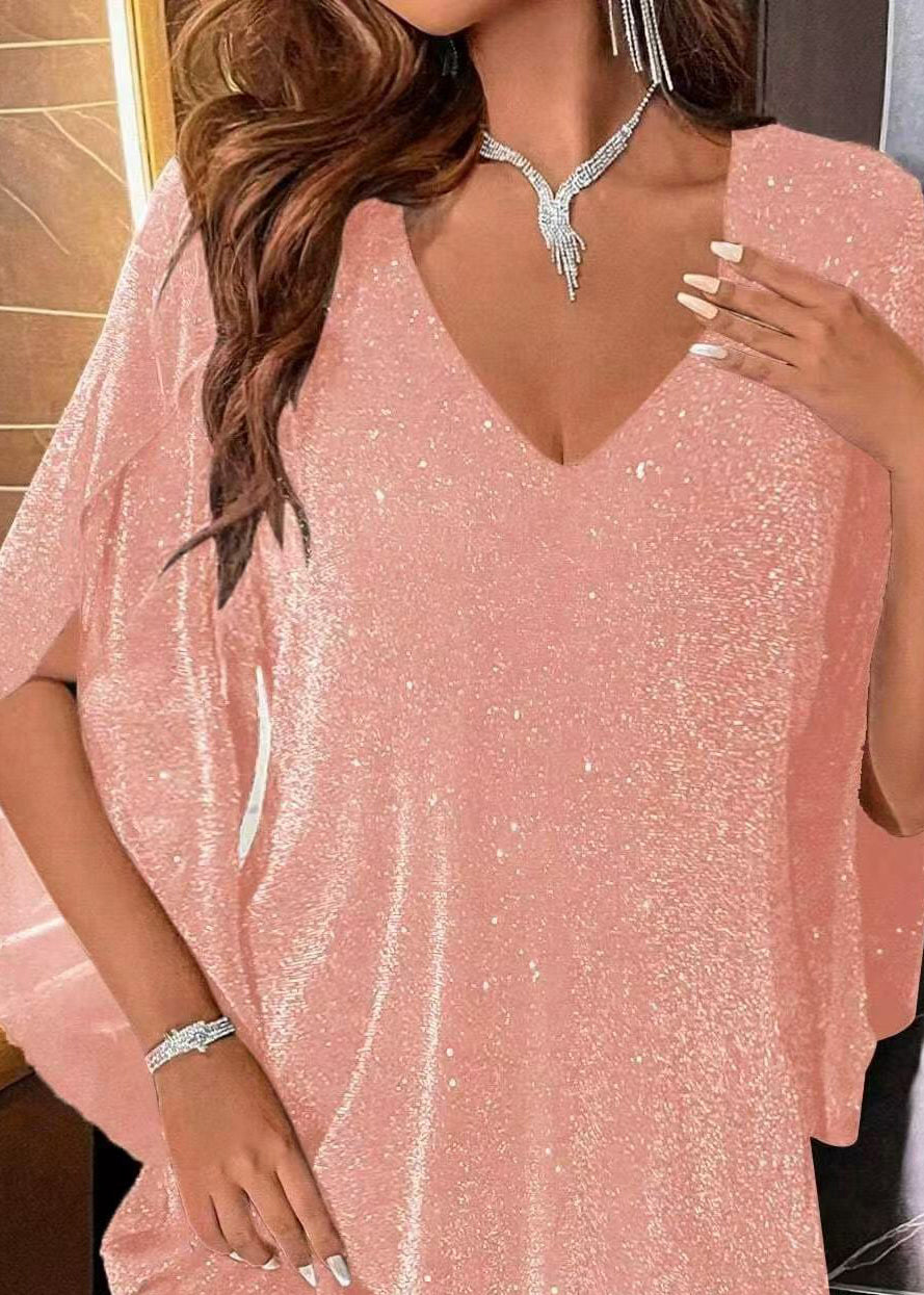 Robe courte femme à col en V et manches cape 3