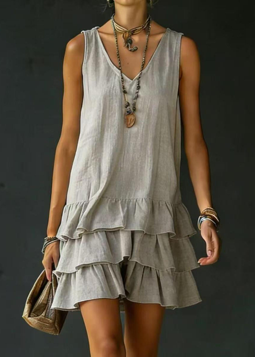 Robe courte femme à col en V superposée sans manches 1