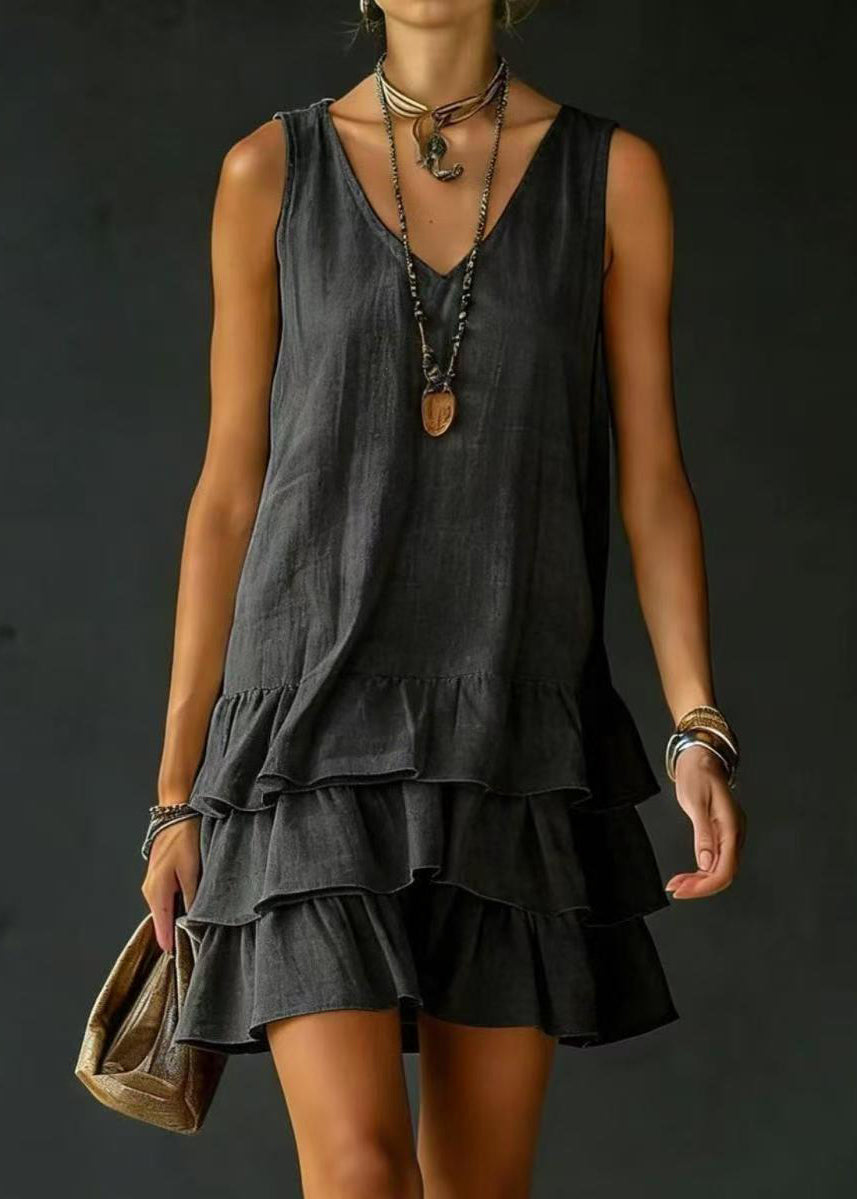Robe courte femme à col en V superposée sans manches 2