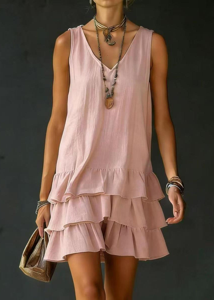 Robe courte femme à col en V superposée sans manches 3