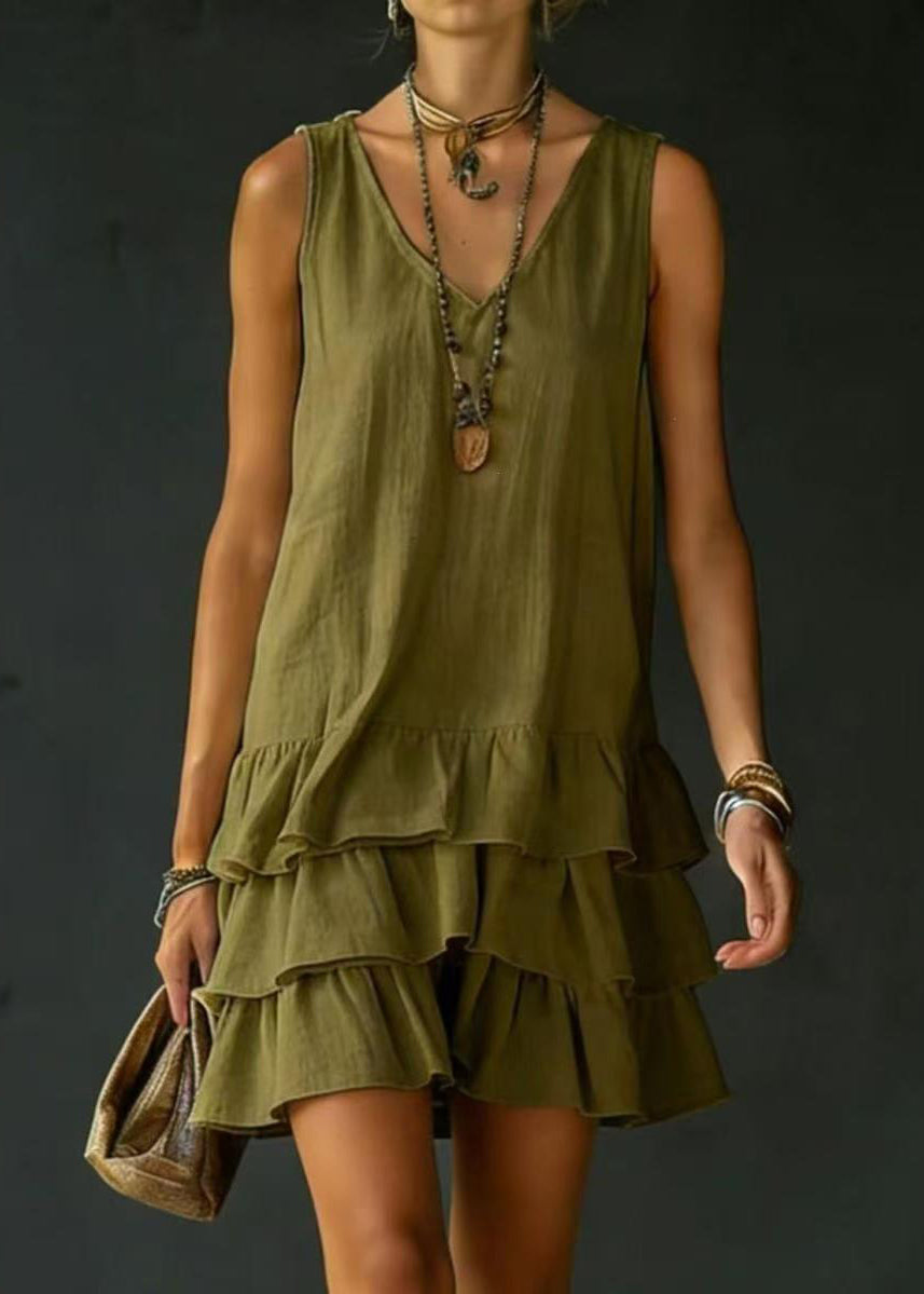 Robe courte femme à col en V superposée sans manches 4