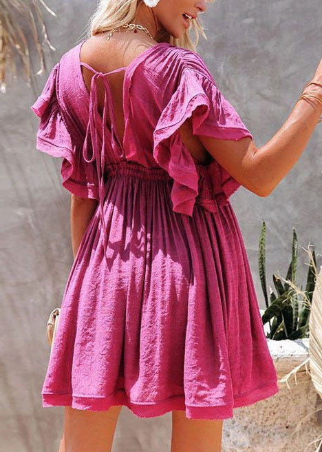 Robe courte femme à lacets col en V été 3