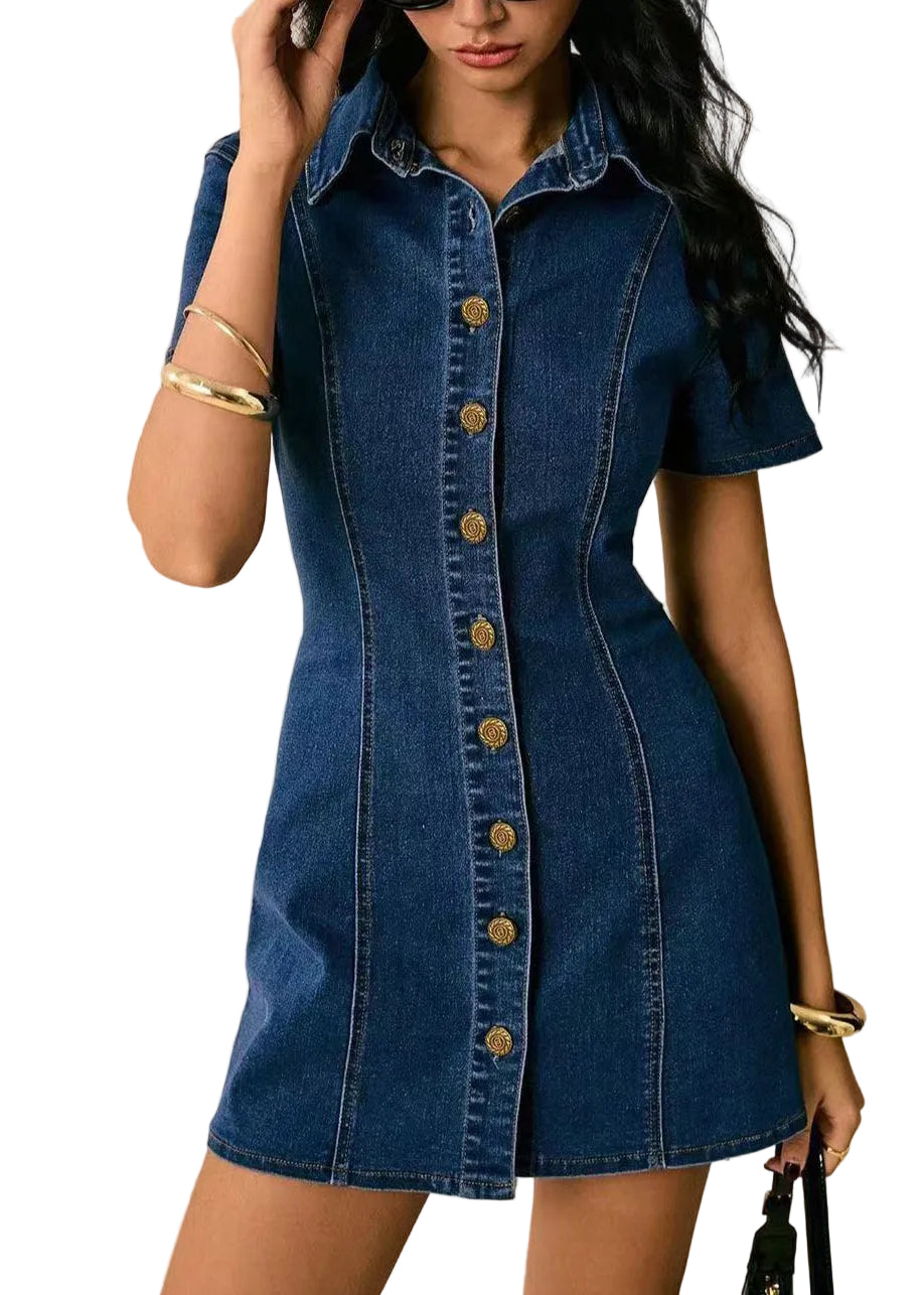Robe courte femme col Peter Pan avec cravate à la taille manches courtes 0
