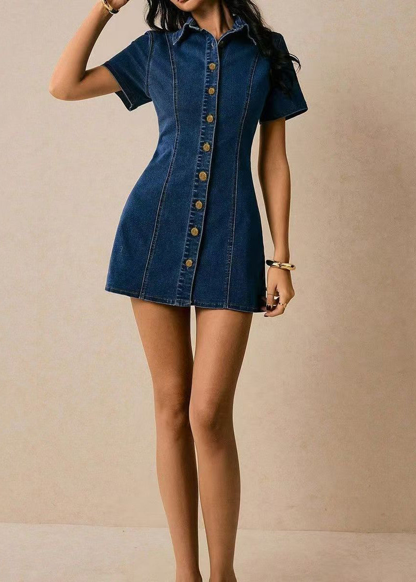 Robe courte femme col Peter Pan avec cravate à la taille manches courtes 1