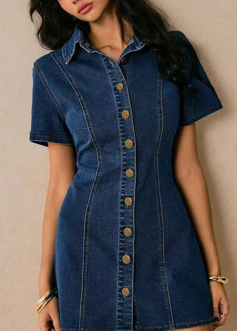 Robe courte femme col Peter Pan avec cravate à la taille manches courtes 3