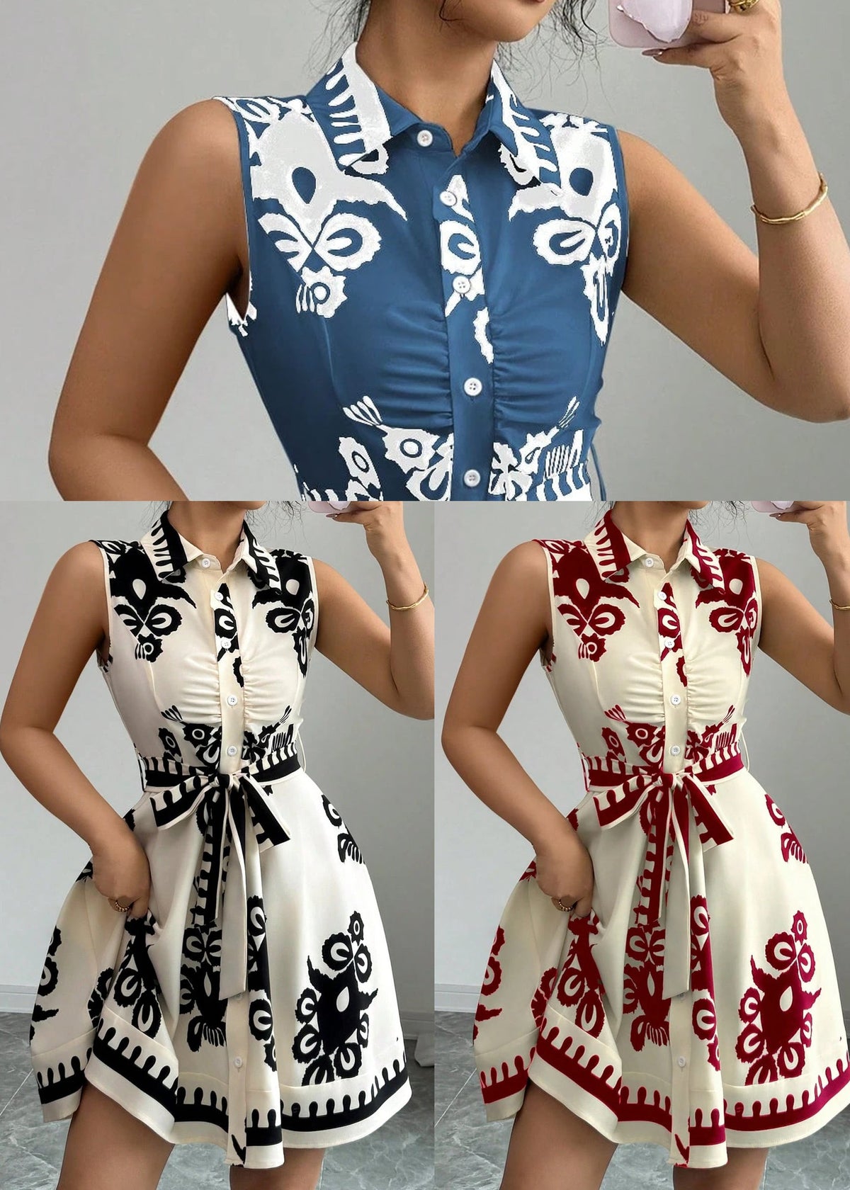 Robe courte femme col claudine imprimé artistique 4