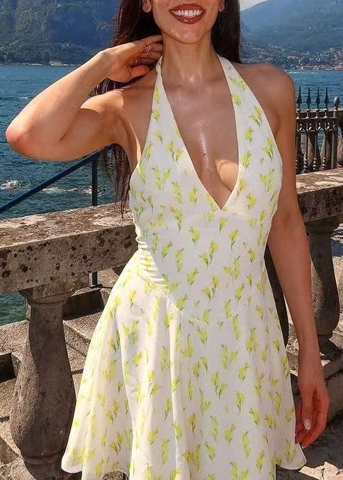 Robe courte femme col en V imprimée sans manches 2