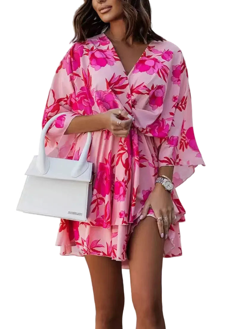 Robe courte femme manches chauve-souris imprimé floral 0