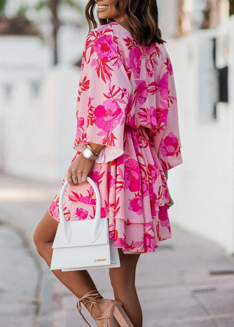 Robe courte femme manches chauve-souris imprimé floral 3