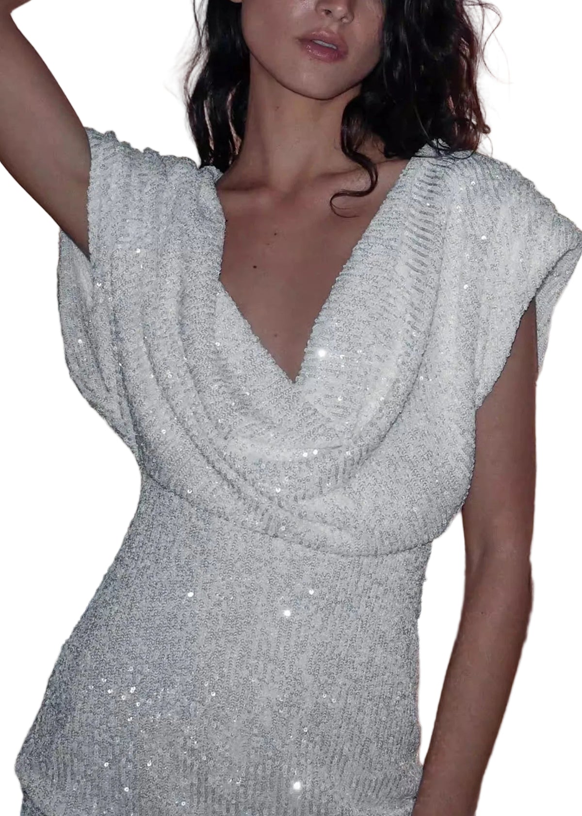 Robe courte femme style enveloppé à paillettes 0