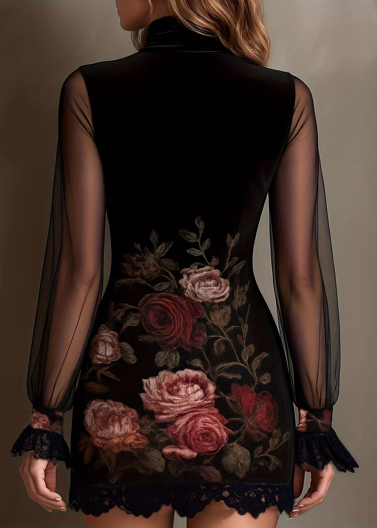 Robe courte pour femme à manches longues en tulle imprimé 4